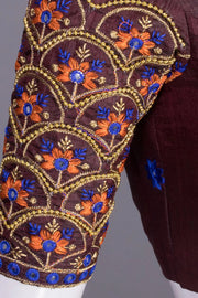 Brown Aari Embroidered Silk Blouse 10077734