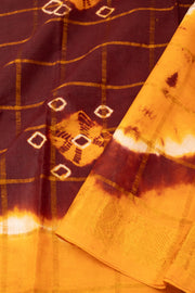 Mustard Yellow and Maroon Sungudi Cotton Saree 10078024
