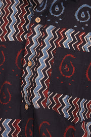 Black Half Sleeve Ajrakh Printed Cotton Mens Shirt 10073173