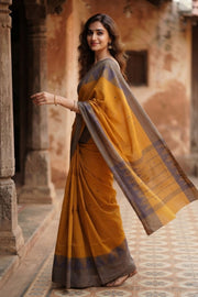 Mustard yellow Handloom Chettinad Cotton Saree 10077352