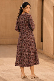 Rustic Maroon Hand Embroidered Cotton Dress 10077642