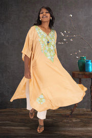 Beige Sozni Embroidered Crepe Silk Kaftan 10064728