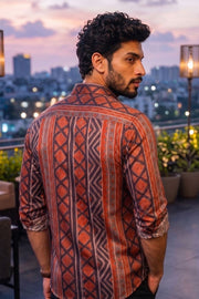 Brown Full Sleeve Jahota Print Modal Silk Mens Shirt 10074380