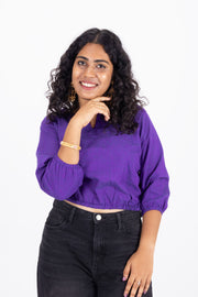 Purple Handcrafted Stripes Cotton Crop Top 10073978