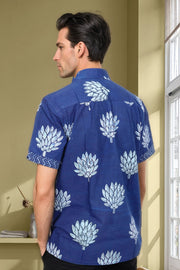 Indigo Handblock Print Pre-Washed Pure Cotton Shirt 10074410