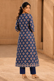 Blue Hand Block Printed Cotton Kurta 10077665