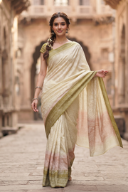 Beige Chikankari Embroided Kota Cotton Saree 10078113