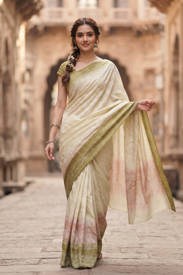 Cream Chikankari Embroided Kota Cotton Saree 10078113