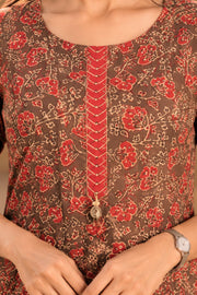 Brown Hand Block Printed Cotton Kurta 10077677