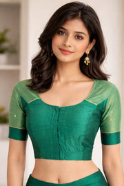 Green Aari Embroidered Chanderi Silk Cotton Blouse 10068928