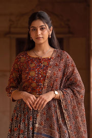 Red Hand Block Printed Chaniya Choli With Kota Doria Dupatta 10066317