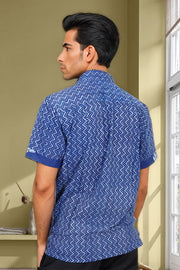 Indigo Handblock Print Pre-Washed Pure Cotton Shirt 10074405
