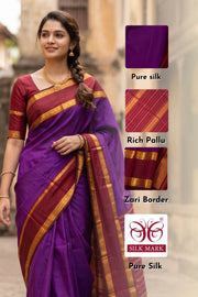 Voilet Korvai Kanjivaram Silk Saree with Retta Pettu Border 10078176