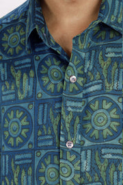 Blue Full Sleeve Vanaspathi Print Modal Silk Mens Shirt 10074063