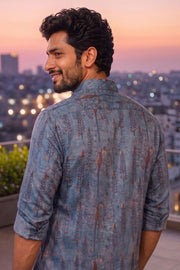 Blue Full Sleeve Jahota Print Modal Silk Mens Shirt 10074378