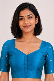 Blue Aari Embroidered Tussar Silk Blouse 10068933
