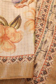 Beige Printed Semi Tussar Silk Saree with Floral Motifs 10077983