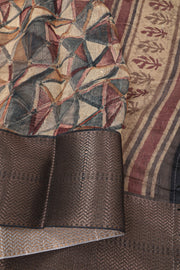 Cream Printed Semi Linen Saree 10077987