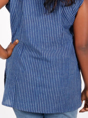 Blue Indigo Handblock Printed Women Sleeveless Shirt 10077191