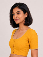 Marigold Yellow Handcrafted Oxford Cotton Solid Style Blouse 10073193