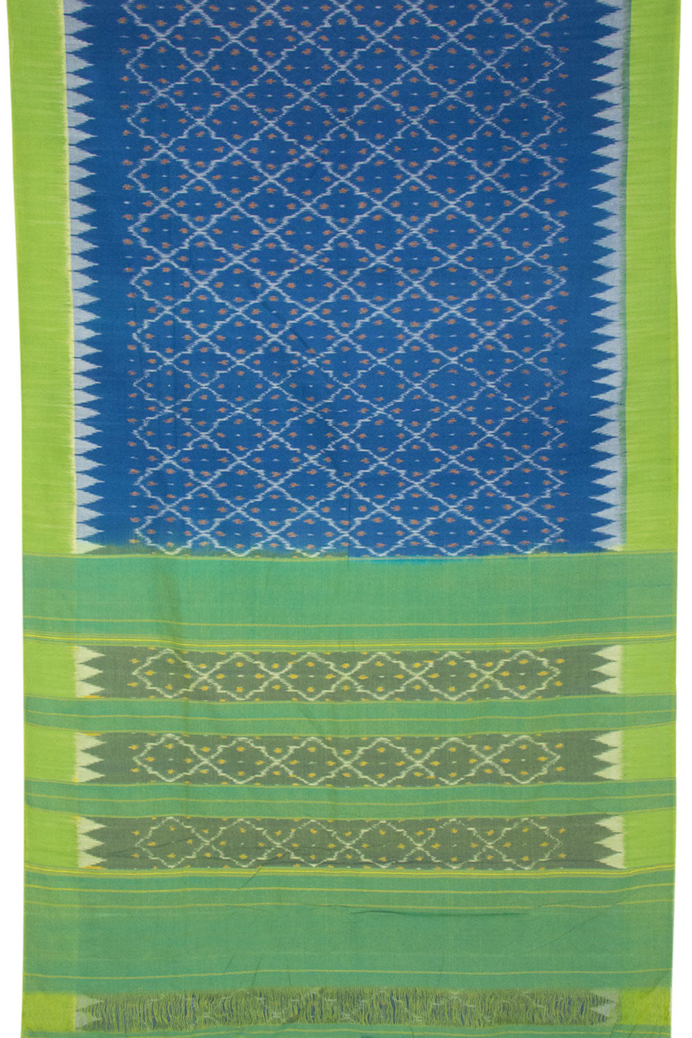 Blue with Green Handloom Pochampally Ikat Cotton Saree - Avishya