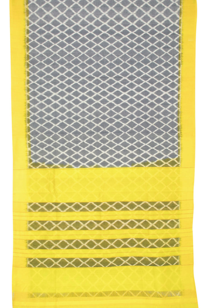 Grey with Yellow Handloom Pochampally Ikat Cotton Saree - Avishya