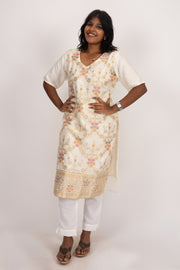 Cream Mukaish Embroidery Viscose Silk Co- ord Set 10076196