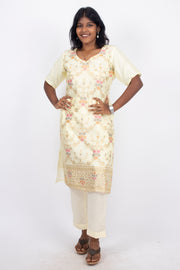 Beige Mukaish Embroidery Viscose Silk Co- ord Set 10076197