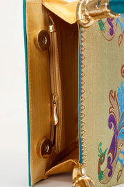 Blue Handcrafted Paithani Potli Bag 10065431