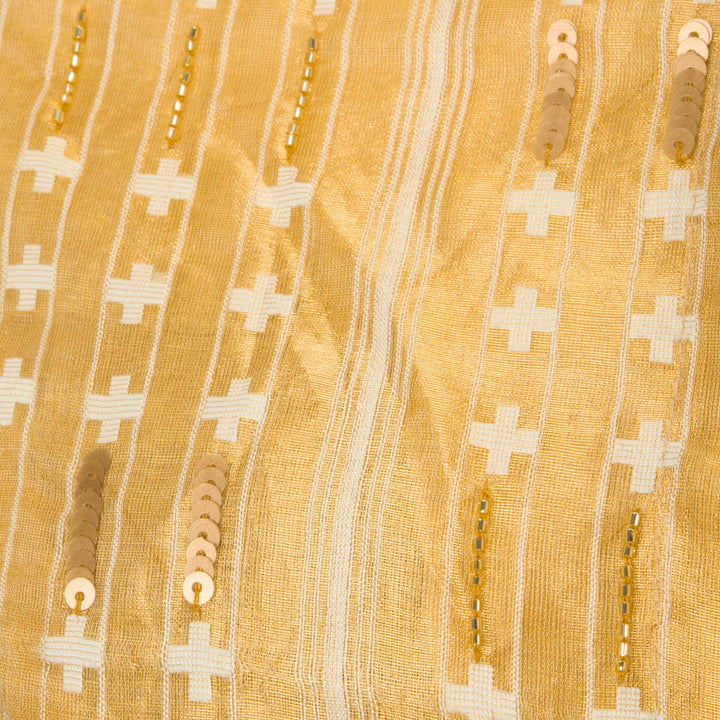 Sandal Yellow Embroidered Banarasi Silk Cotton Blouse - Avishya