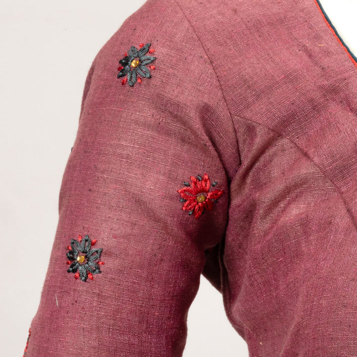 Violet Hand Embroidered Mirror Work Silk Blouse - Avishya