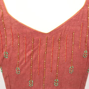 Maroon Hand Embroidered Silk Cotton Blouse - Avishya