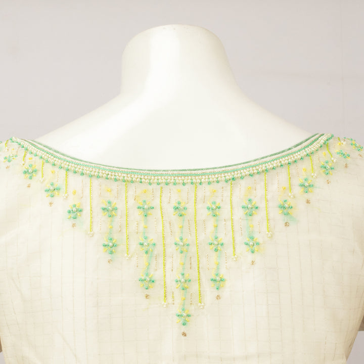 White Hand Embroidered Banarasi Cotton Blouse - Avishya