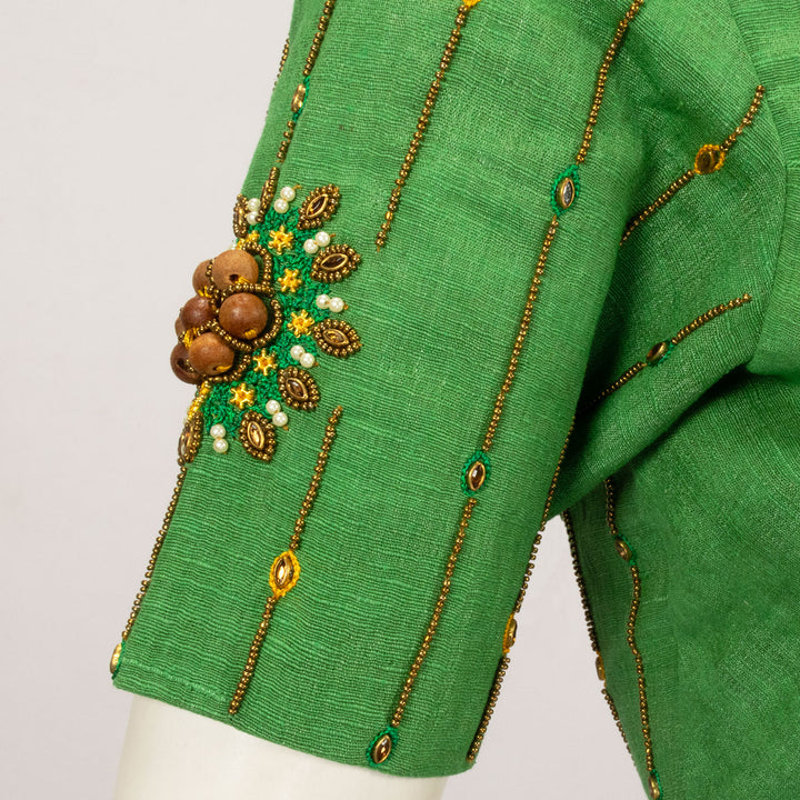 Green Embroidered Tussar Silk Blouse - Avishya