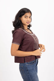 Burgundy Shawl Neck Cotton Crop Top 10068087