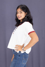 White Boat Neck Cotton Crop Top 10068091