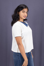 White Boat Neck Cotton Crop Top 10068092
