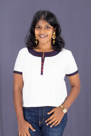 White Boat Neck Cotton Crop Top 10068094