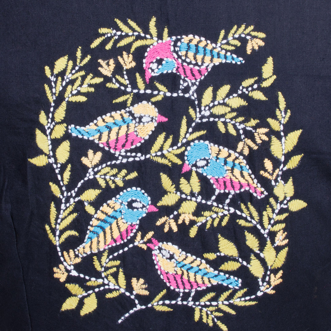 Black Kantha Embroidered Cotton Blouse 10069552 - Avishya