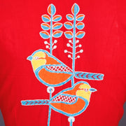 Red Kantha Embroidered Cotton Blouse 10069554 - Avishya