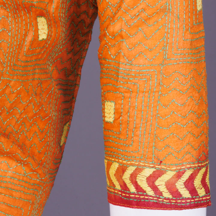 Brown Kantha Embroidered Tussar Blouse 10069585 - Avishya