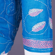 Blue Kantha Embroidered Tussar Blouse 10069587 - Avishya