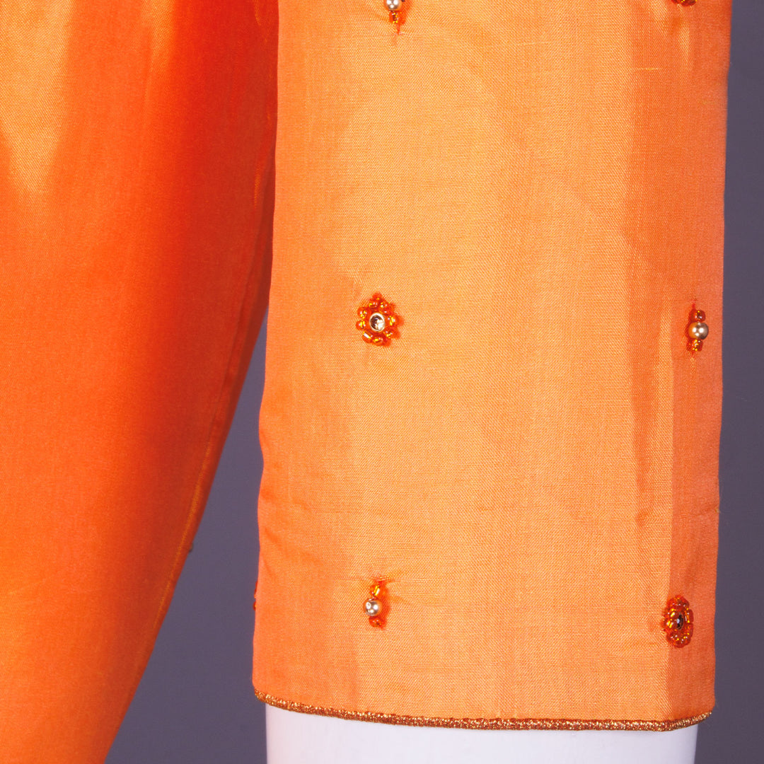 Orange Aari Embroidered Silk Blouse 10069591 - Avishya