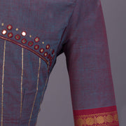Purple Aari Embroidered Mangalgiri Cotton Blouse 10077744
