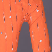 Orange Mirror Work Embroidered Ikat Cotton Blouse 10070835