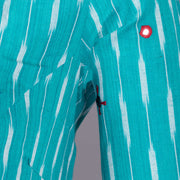 Blue Ikat Mirror Work Embroidered Cotton Blouse