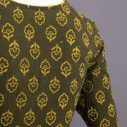 Green  Kutchi Hand Block Printed Cotton Blouse 10072457