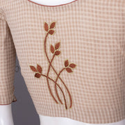 Brown Slub Cotton Embroidered Blouse 10072489