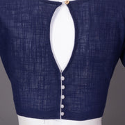 Blue Handcrafted Slub Cotton Solid Style Blouse 10073186