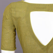 Green Handcrafted Slub Cotton Solid Style Blouse 10073194